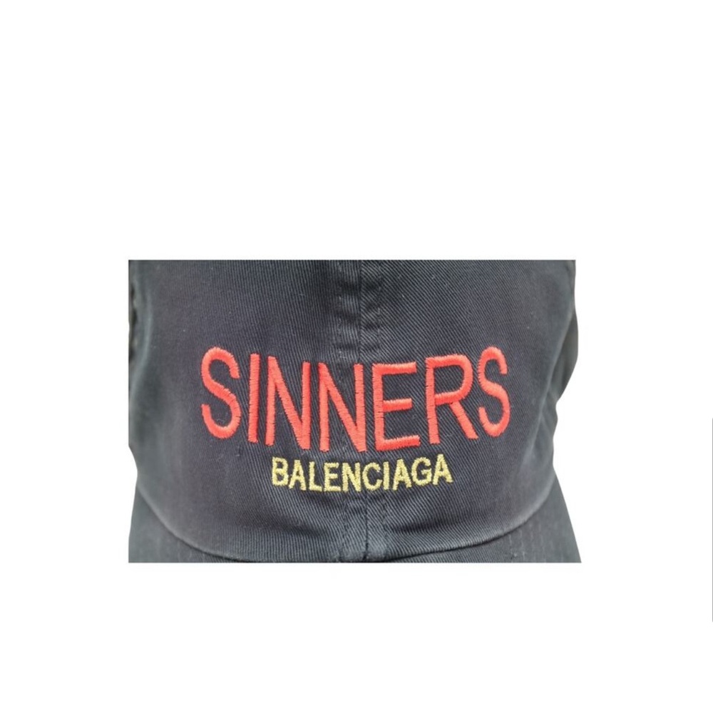 Balenciaga Sinners Cap Hat Black Denim Distressed w/Logo, Unisex Adjustable, NWT